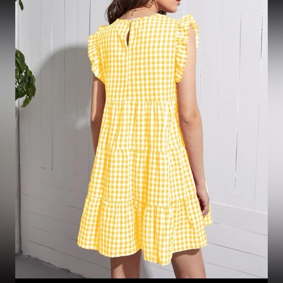 Yellow Dress ruffle trim buffalo plaid print - Picture 2 of 2